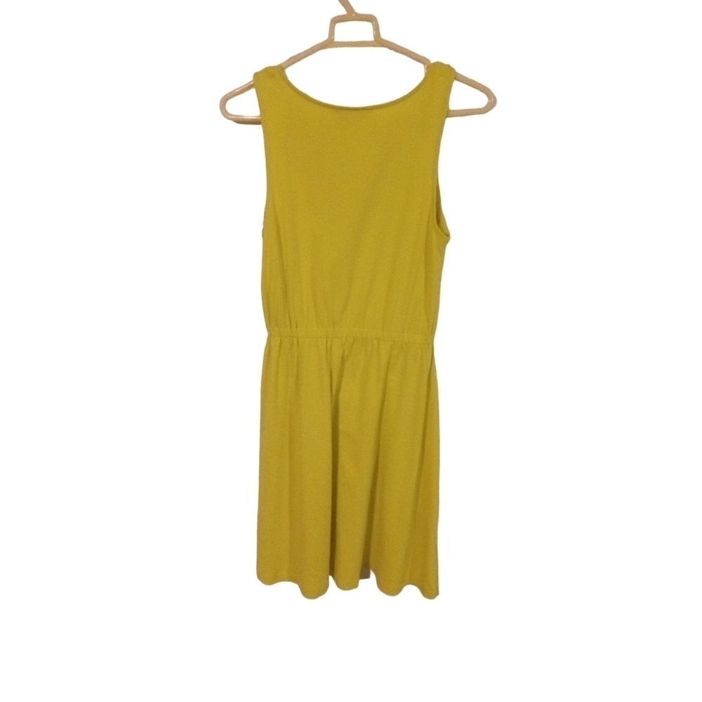 Casual Dress Loft Yellow Ruched Trim Neckline Elastic Waistband Midi Summer S - Picture 7 of 10